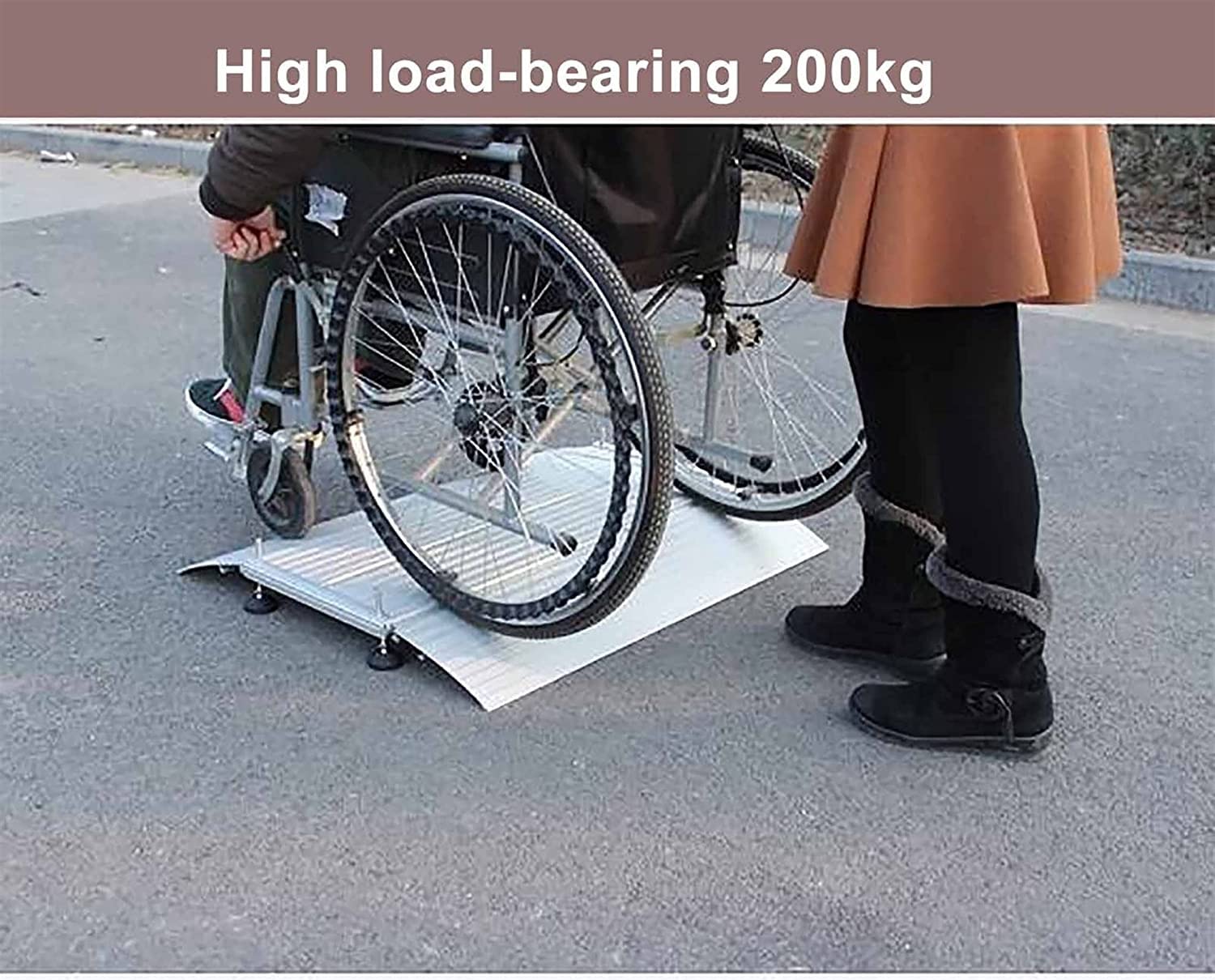 Rampa progowa, Rampa progowa do drzwi Aluminiowa rampa wejściowa dla wózków inwalidzkich, Model mostu Rampa progowa z regulowanymi stopkami wsporczymi, do schodów wejścio，134x74cm/