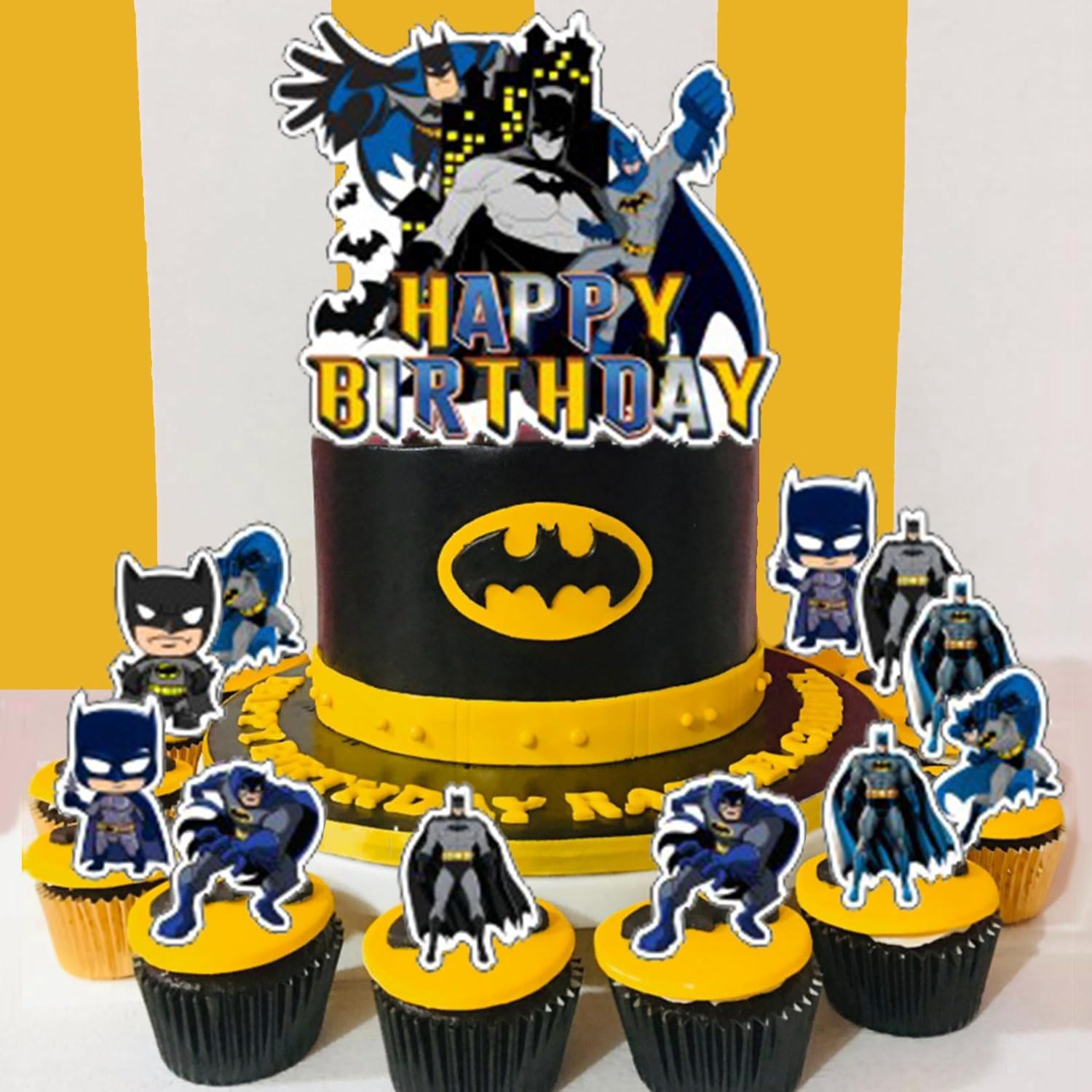 𝗕𝗮𝘁𝗺𝗮𝗻 Party Decorations,Birthday Supplies For 𝗕𝗮𝘁𝗺𝗮𝗻 Includes Banner Cake Topper 12 Cupcake Toppers 18 Balloons for Bat Hero Party Decorations