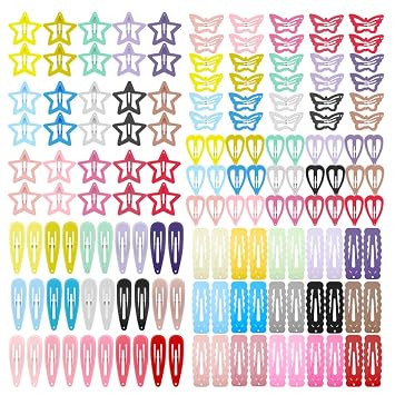 150Pcs Hair Clips for Girls,Non Slip Metal Snap Hair Clips for Kids Star & Butterfly & Heart & Teardrop& Wave accessories 5 Styles and 15 Assorted Colors