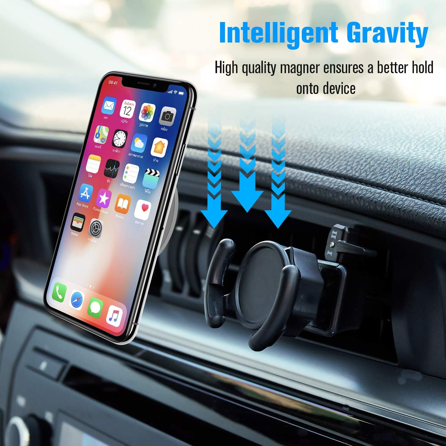 TANGLEI Universal Air Vent Car Mount Holder, 360 Rotation Air Vent Grip Stand Car Mount Compatible with Smartphones (Black)