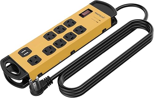 Oviitech Tira de alimentación de metal resistente con 8 salidas de protección contra sobretensiones con 2 puertos de carga USB (2.4A), 1800 julios