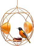 MEKKAPRO Sun Baltimore Alimentation en oriole pour l'extérieur, Jelly et Orange Metal Bird Feeder, design soleil unique et couleur vive Oriole Bird Fowerer, crochet haut ouvert, en acier recouvert de poudre résistant aux UV (simple)