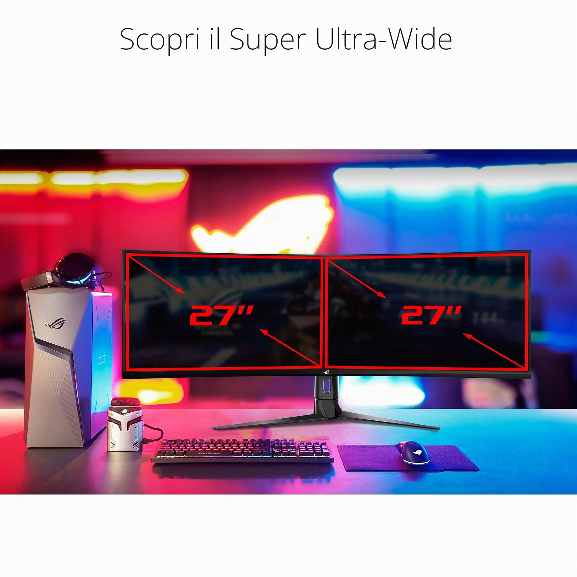 ASUS ROG Strix XG49VQ Monitor curvo da gioco FreeSync da 49 pollici 144Hz Dual Full HD HDR Eye Care con DP HDMI Nero