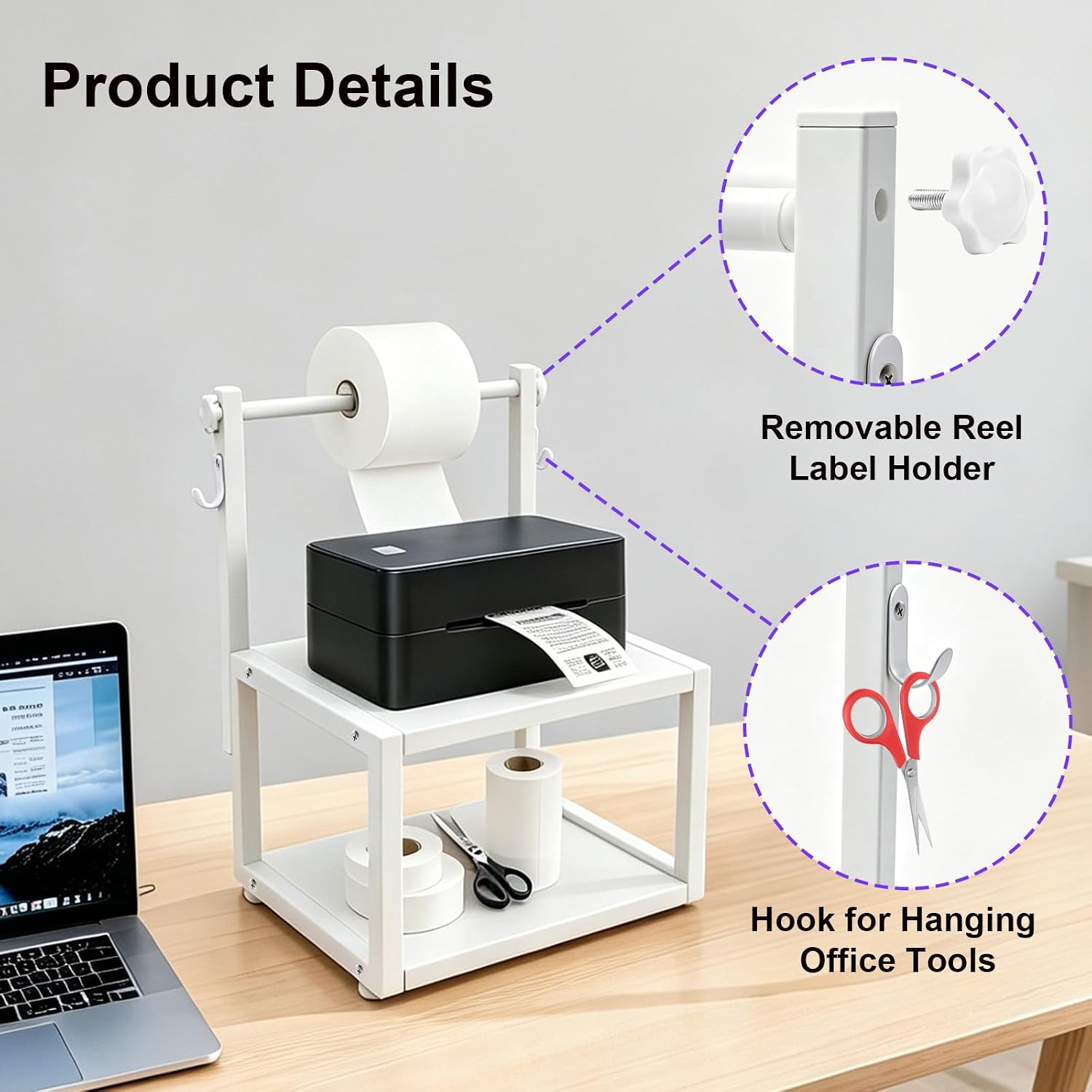 Wooden Thermal Printer Stand for Roll and Fan-Fold Label Holder, Office Use image 4