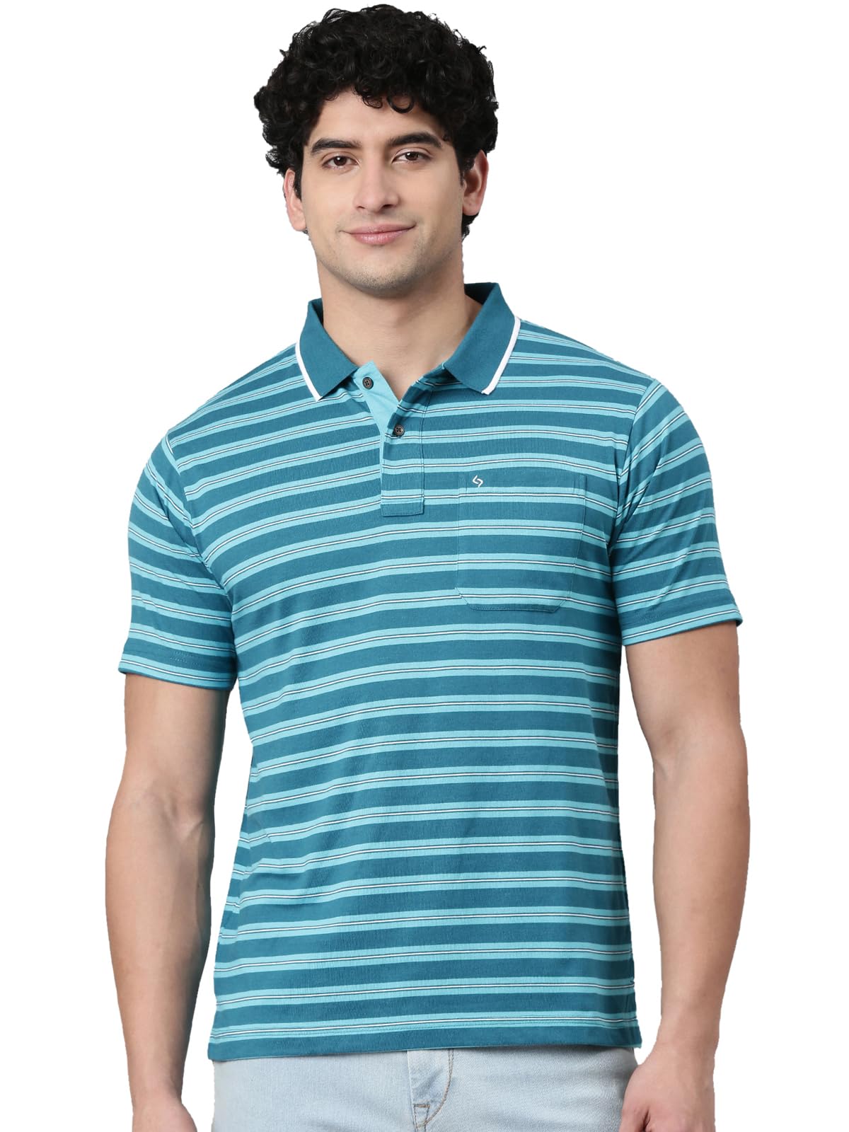 Men's Half Sleeve Polo Neck Authentic Fit Striped Cotton Blend T-Shirt-image-43