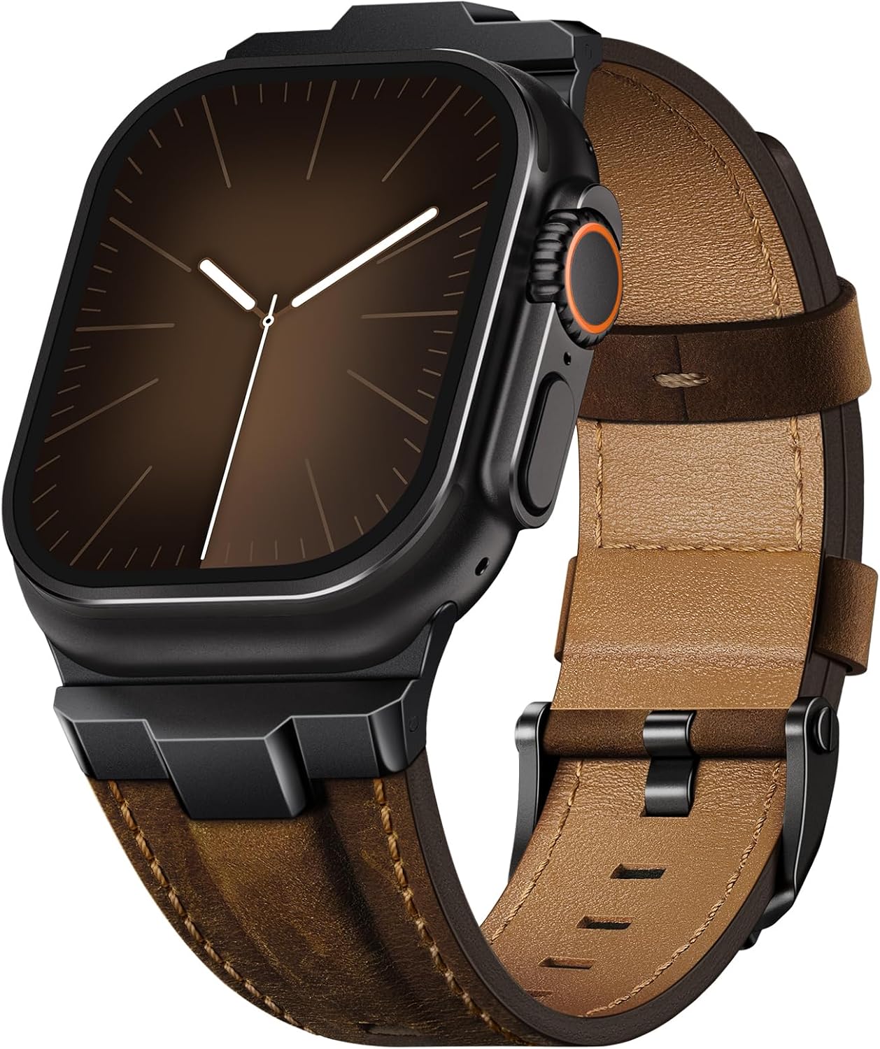 Leather bands Compatible With Apple Watch Ultra Band 49mm 46mm 45mm 44mm 42mm, Superior Genuine Leather Rugged Metal Connector Durable Strap for Men iWatch Ultra3 2 1,Series 11 10 9 8 7 6 5 4 3 SE3 SE