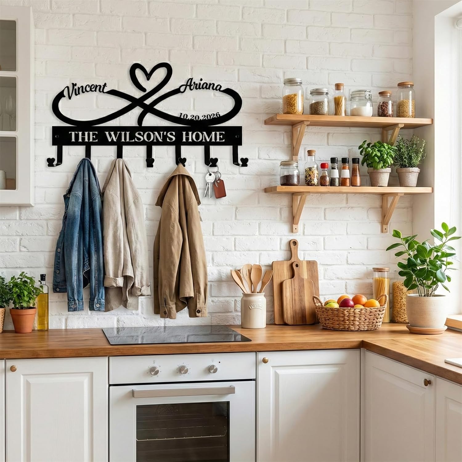 ubmpj Personalized Key Holder for Wall - Custom Name Metal Key Rack with 5-10 Hooks - Wedding Registry, Housewarming & Anniversary for Couples, Mr and Mrs Gifts