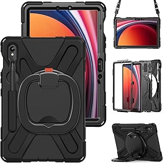 BRAECN Galaxy Tab S9 Case 11 Inch 2023 (SM-X710/X716B/X718U), Heavy Duty Shockproof Protective Silicone Cover with Stable Kickstand, Shoulder Strap, S Pen Holder for Galaxy Tab S8/S7 2022/2020, Black