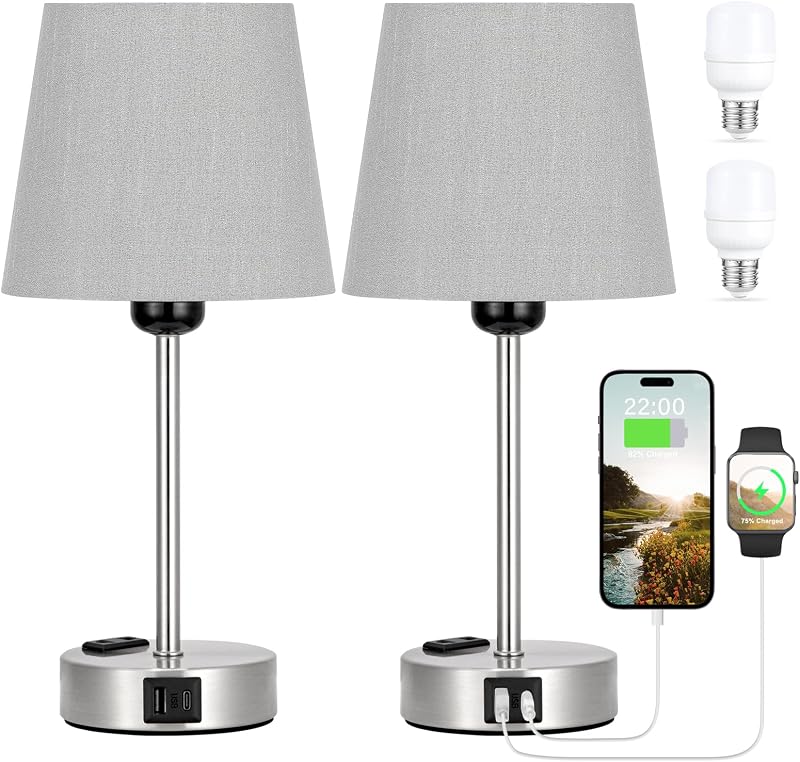 Kakanuo érintésérzékeny asztali lámpa szett 2db USB töltéssel szürke árnyalattal