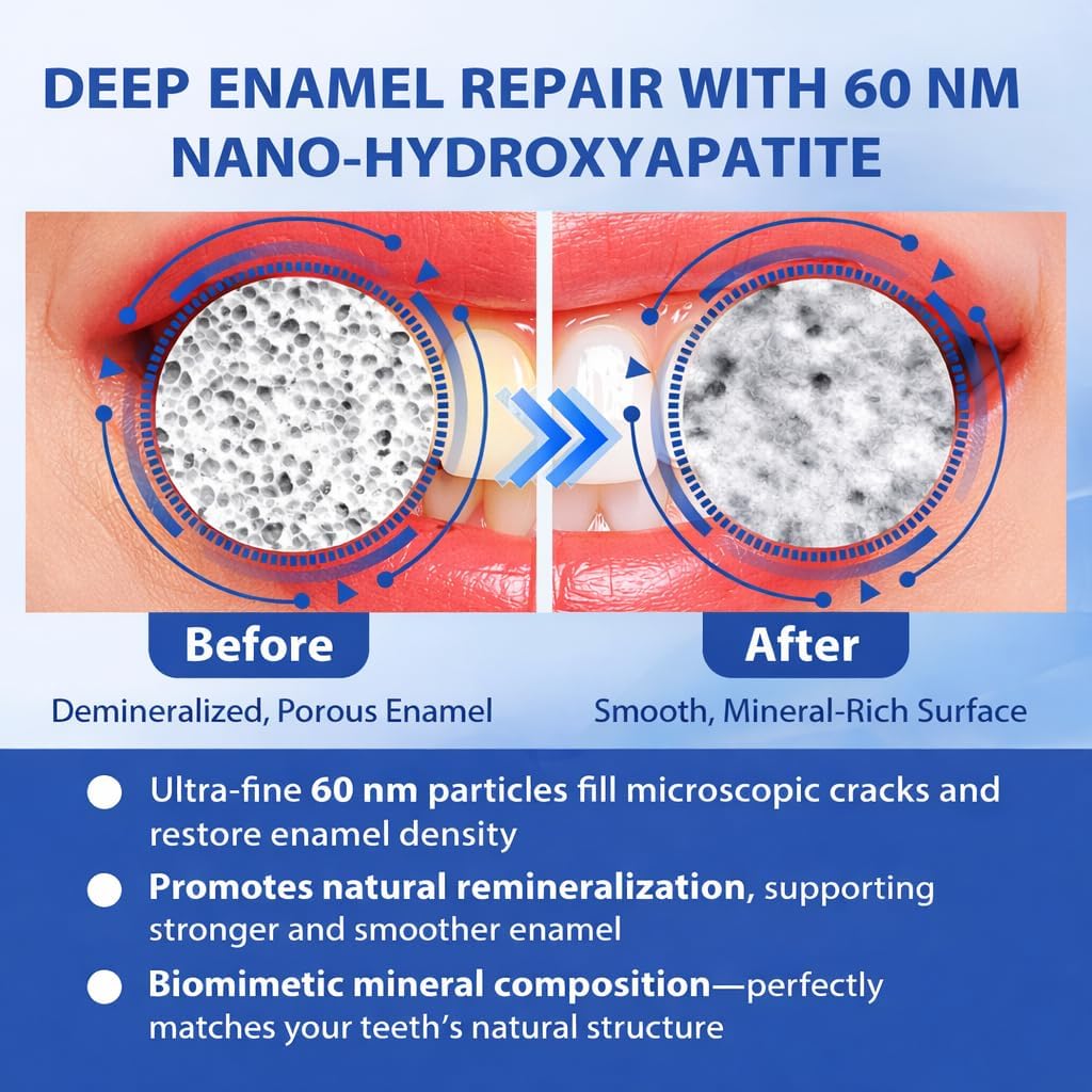 100% Pure Nano Hydroxyapatite Powder for Deep Enamel Remineralization, Cavity Defense, Sensitivity Relief & Teeth Whitening – Hydroxyapatite Powder for DIY Toothpaste – High-Purity, Fluoride-Free, 40g