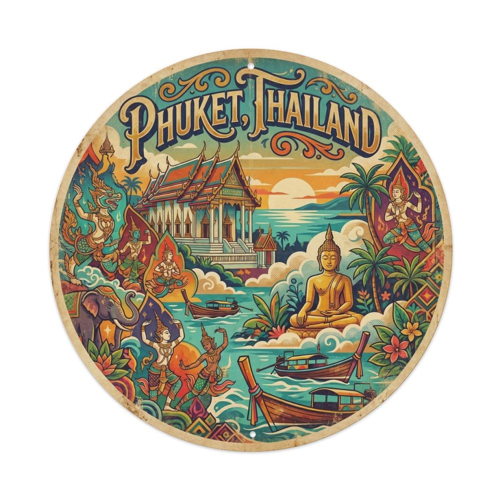 Historic Temple Phuket Classic Island Heritage Metal Tin Sign
