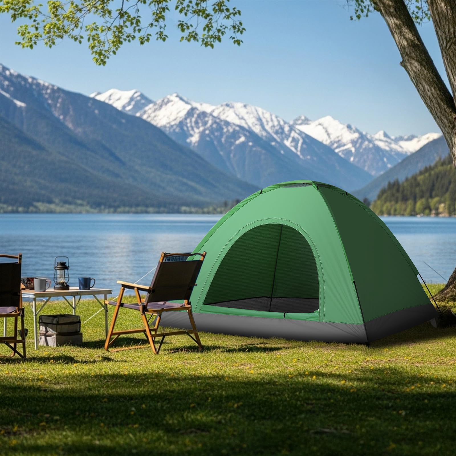 LEADZM Tente de camping portable pour 3 à 4 personnes, imperméable, coupe-vent, protection UV, structure en fibre de verre, idéale pour le camping, les pique-niques, bleu