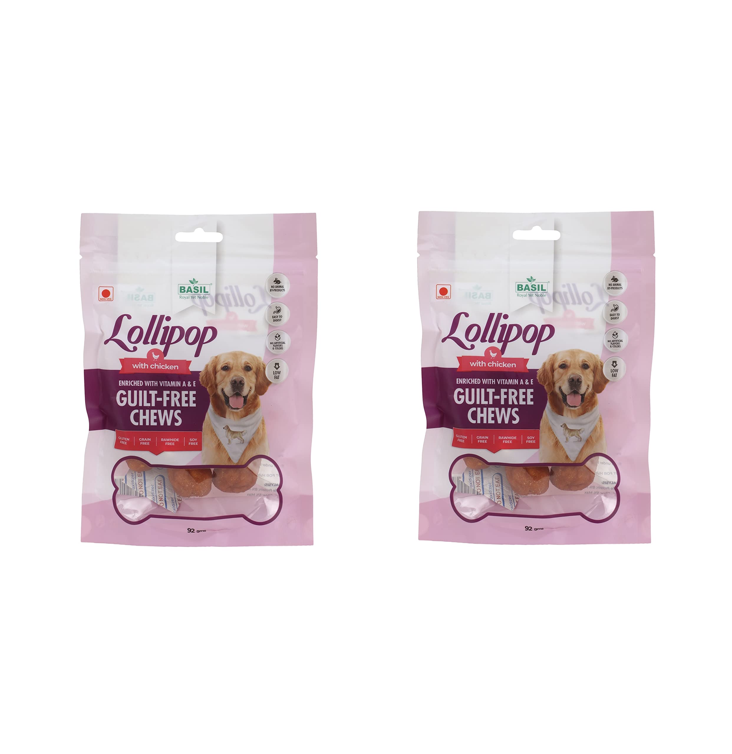 Basil Gluten Free Treats & Chews (Guilt-Free) Lollipop, Layered with Chicken for Dogs, Puppies, Diet Treats for Pets (92gms in 1 Packet) - Pack of 2 (B09SZ14XM9) Amazon Price History, Amazon Price Tracker