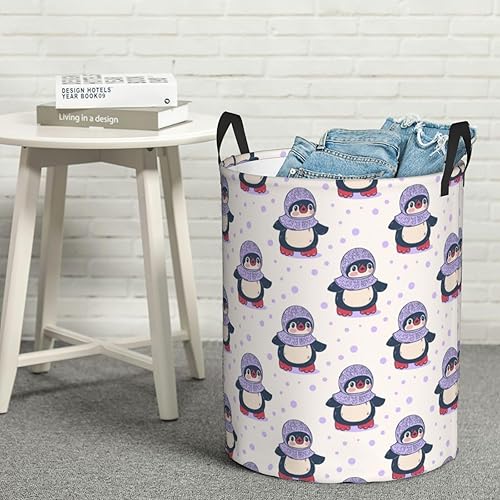 Miniatura 4 de AFHYZY Cesta de lavandería de pingüinos, canastas grandes plegables con asas, cesta de almacenamiento redonda de fácil transporte, canasta de ropa