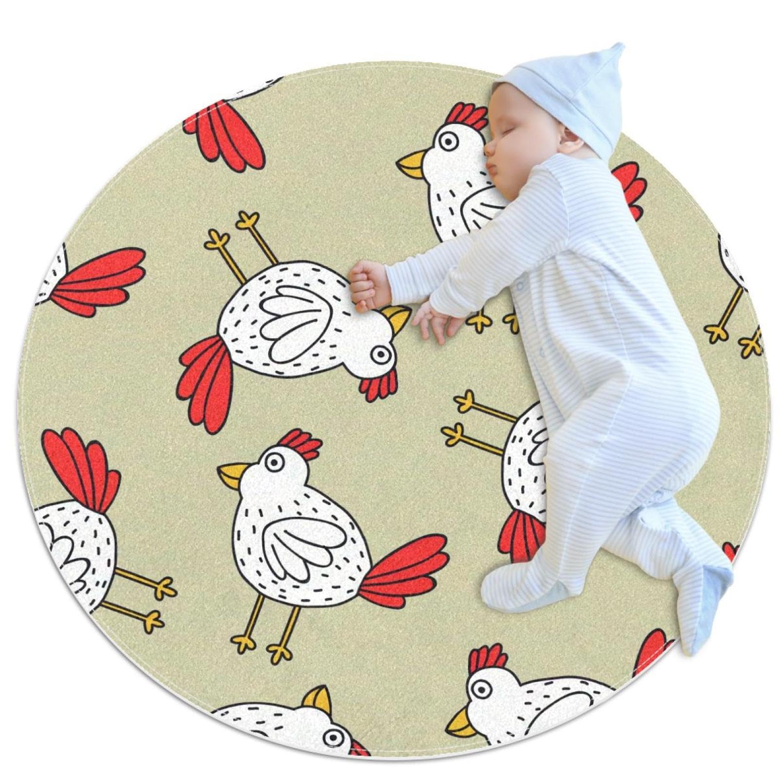 Tapis de salle de bain poulets et camomille antidérapant, rond 100cm