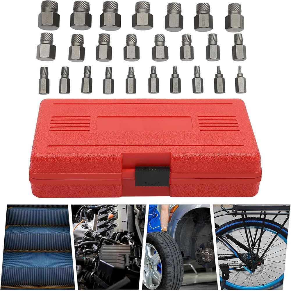 Gertrude 25PCS Juego Extractor De Tornillos, Acero Eficiente Cabeza Hexagonal Fácil De Sacar Extractor Multi Spline Pelado Extractor De Pernos para Pernos, Tuercas, Tornillos Black,One Size