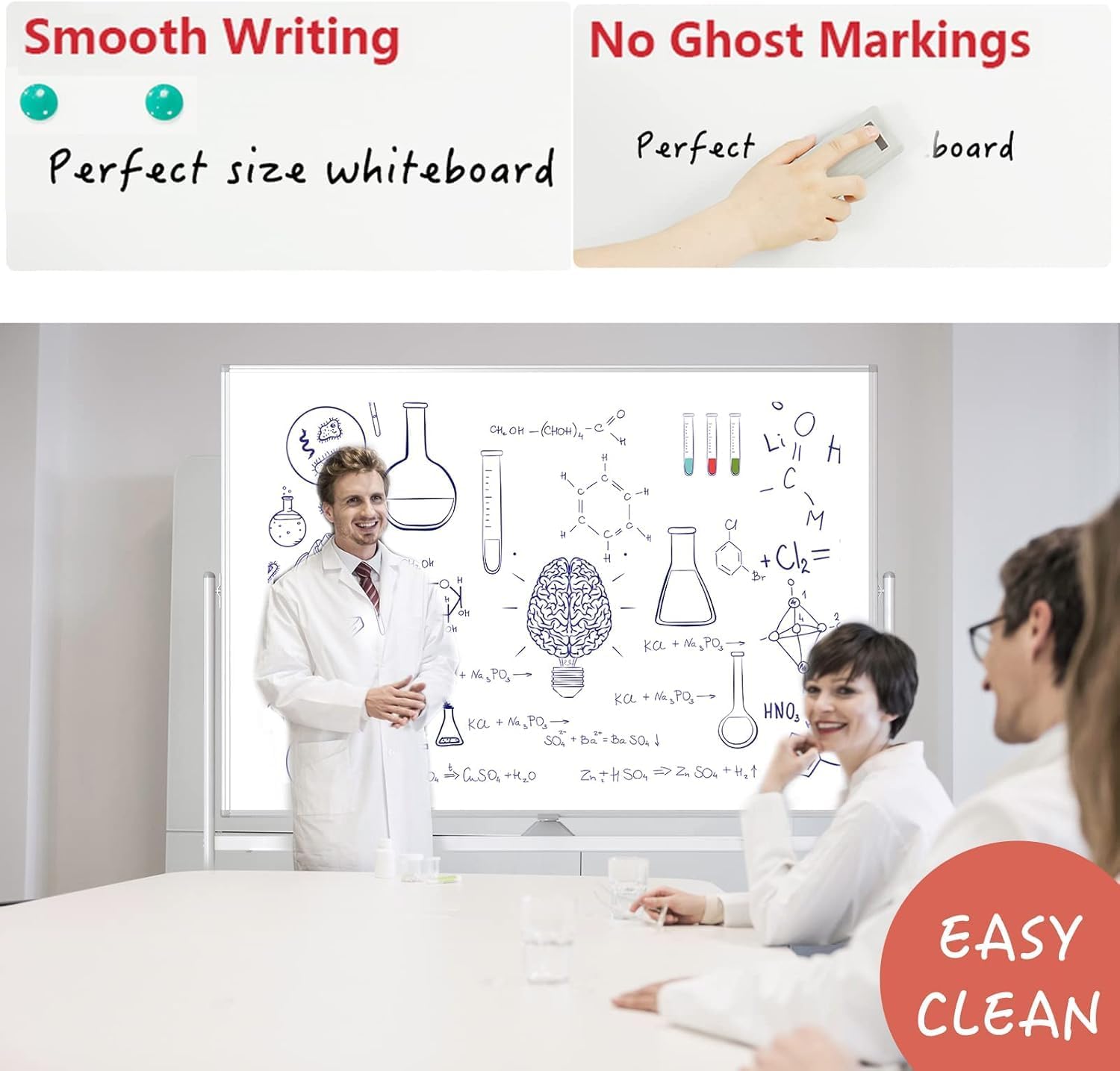 Rolling Whiteboard 60"x46" Magnetic Dry Erase Board with Stand, Double Sided Mobile Whiteboard on Wheels, Non-Foldable Large Portable White Board for Office, Classroom & Home