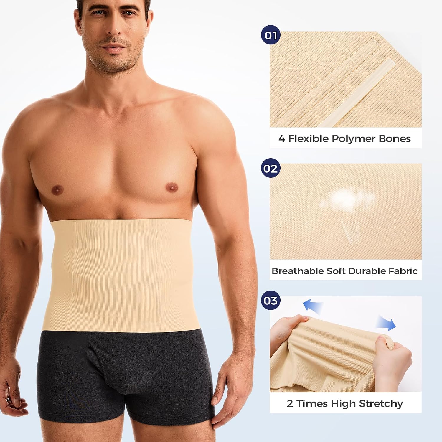 Plus Size Waist Trainer for Men Body Shapewear SIZE M Beige