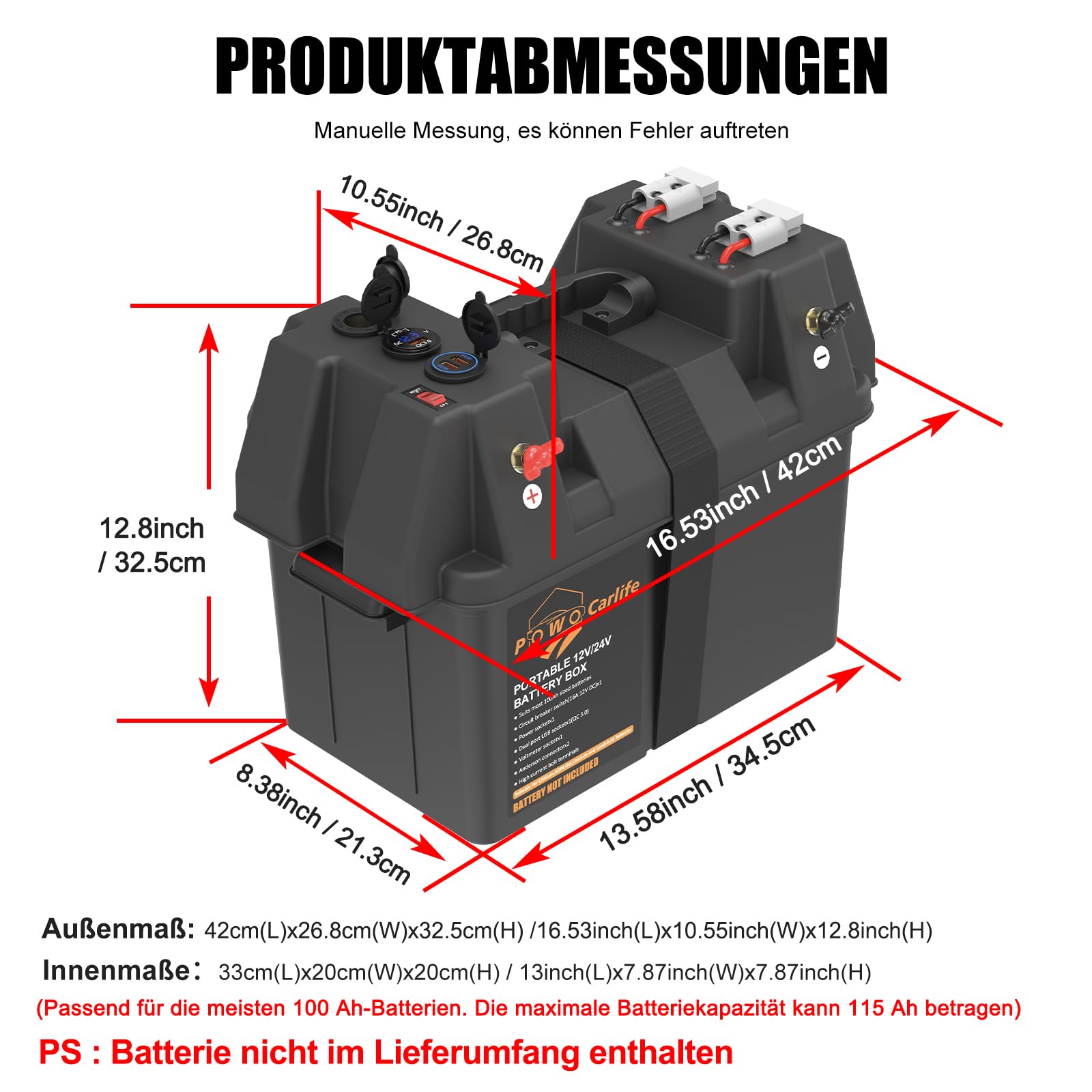 Smart Battery Box Power Center mit USB- und DC-Anschlüssen, QC3.0+PD-Schnellladegerät Gruppe 24-31 Batteriebox für Wohnmobil, Anhänger, Boot, Lifepo4, Lithium