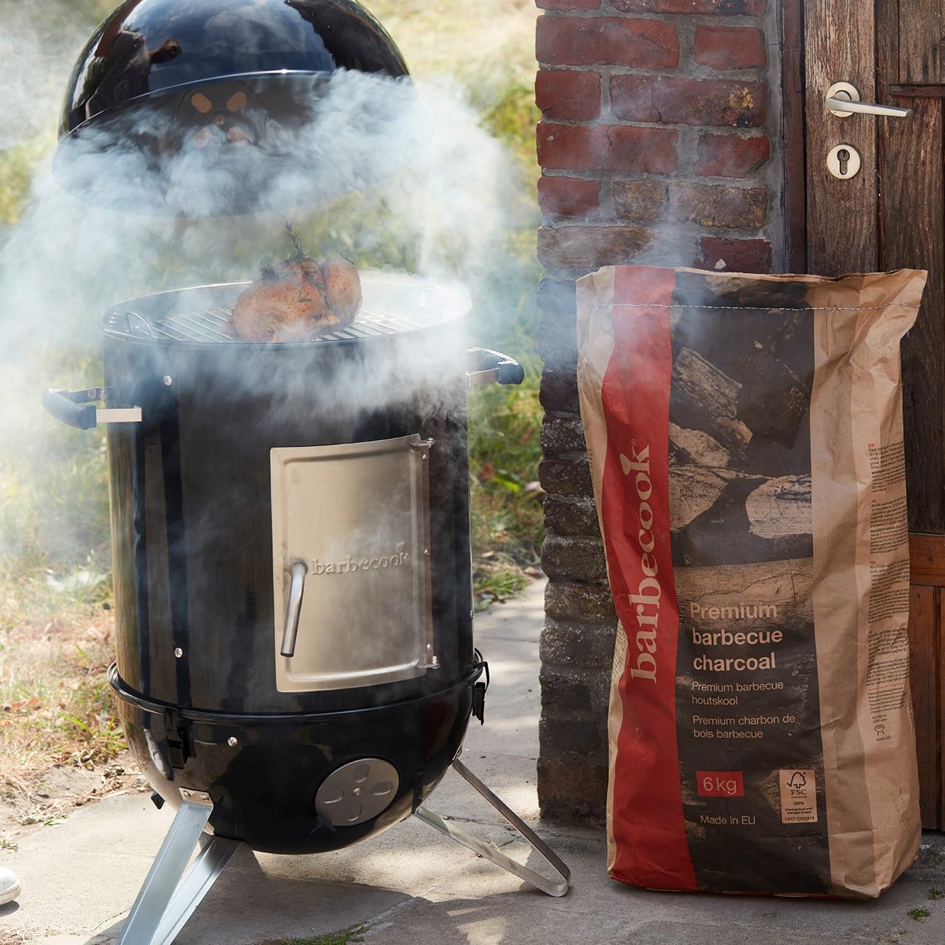 Barbecook Oskar M 3-in-1 smoker, affumicatore, barbecue e braciere per affumicatura a caldo e a freddo, smalto nero, griglia 44cm, 61X54X112cm