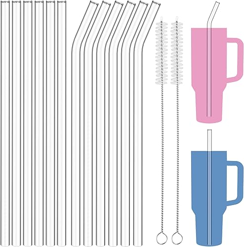 Miniatura 9 de NiHome 12 popotes reutilizables de vidrio transparente aptos para vaso Stanley H2.0 de 40 onzas con 2 cepillos, 12 pulgadas de largo, 0.4 pulgadas