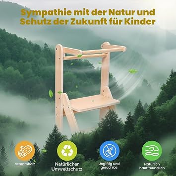 Foldable Learning Tower 1 to 3 Years Observation Tower for Children Montessori Learning Kitchen Aid Made of Natural Wood (Capacity 50 kg)