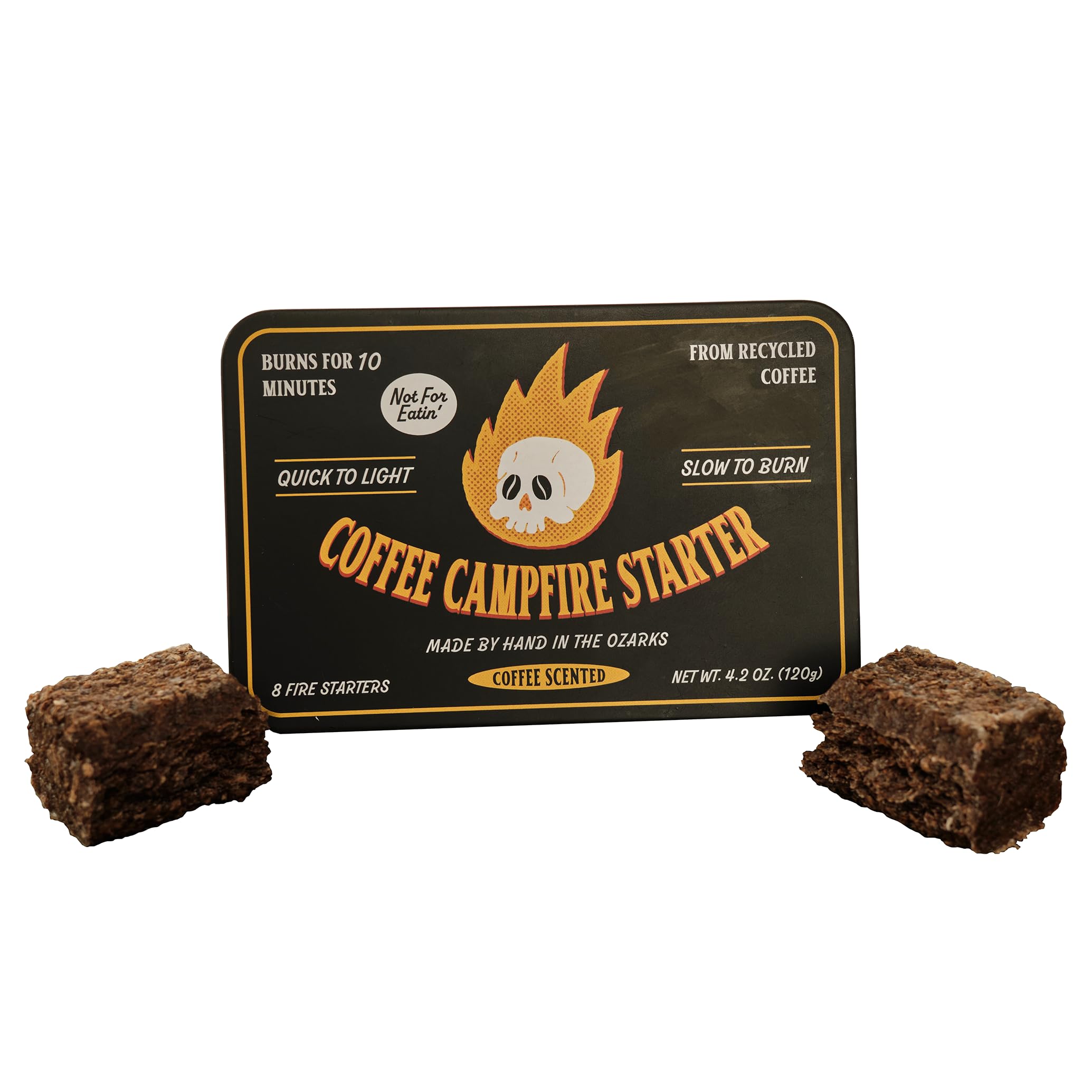 Coffee Campfire Starter, All-Natural Fire Starter Made from Recycled Coffee for Outdoor Campfires, Outdoor Firepits, Indoor Fireplaces, Charcoal and Wood Grills - 1 Count (8 Starters)