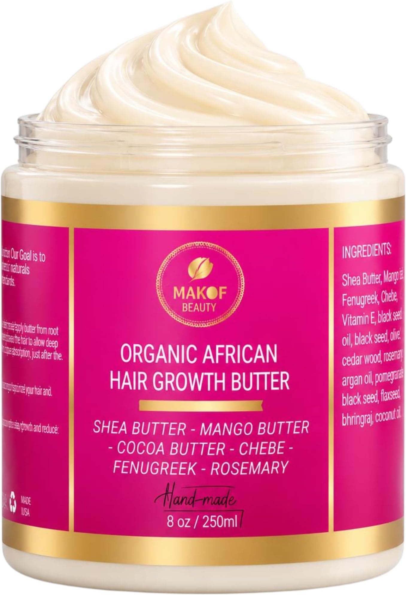 Chebe Hair Growth and Thickening Butter - Ayurvedic Deep Conditioner with Shea, Cocoa, Mango Butter, Fenugreek, and Rosemary for All Hair Types, 8 oz