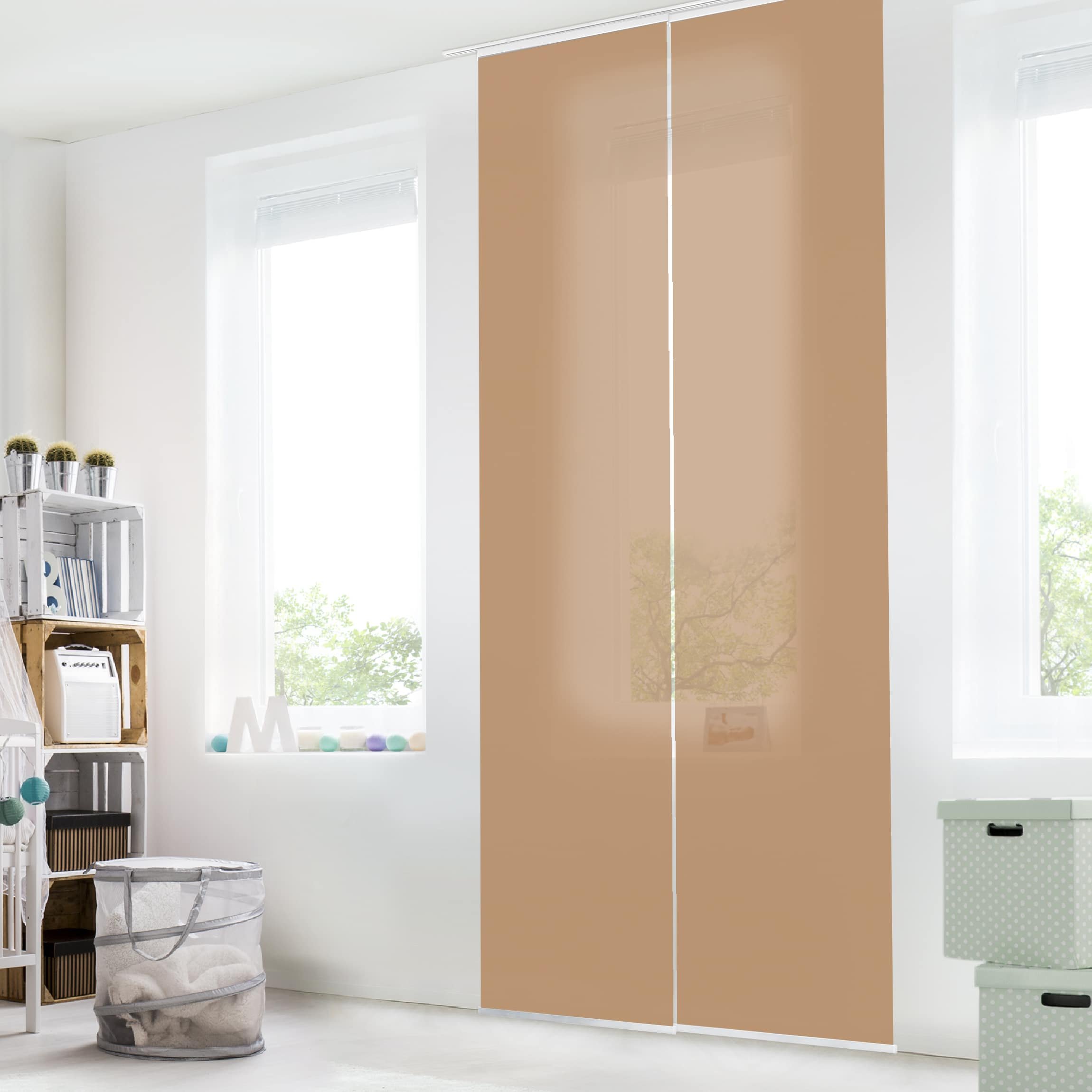 Schiebegardine halbtransparent 60er Paneel Klett Einfarbig Textil lichtdurchlässig - Unifarbe Modern Flächenvorhang Wohnzimmer Schlafzimmer 1676 (120x250 cm - 2er Set)