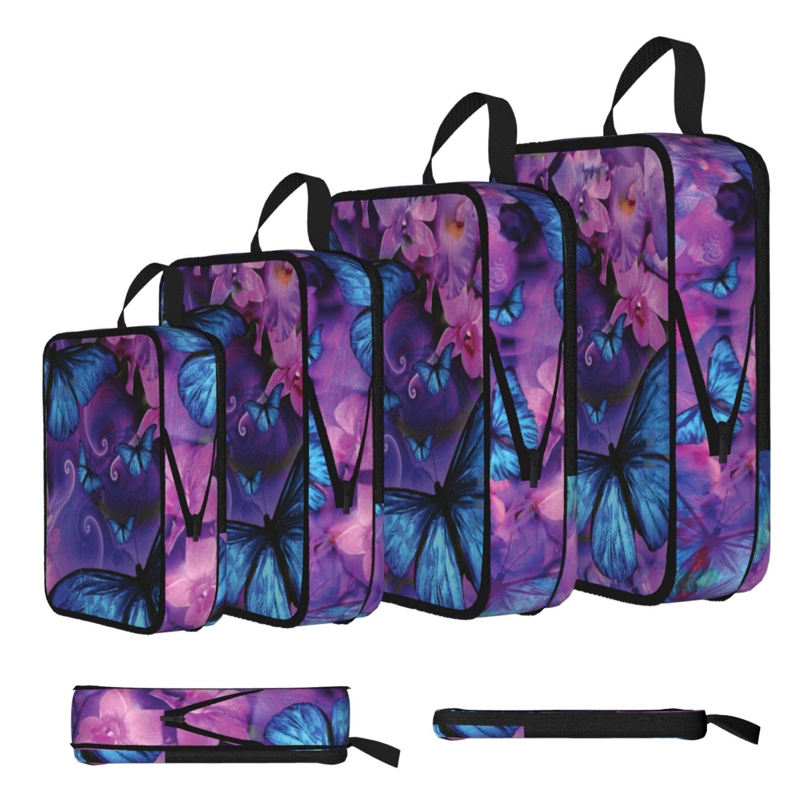 Butterfly Print 4 Set Compression Packing Cubes For Suitcases,Expandable Storage Bags Organizers