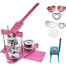 ChiButtons KIT Heart 53x57.5mm Pro Badge Machine Button Maker-B400 + Mould + 100 Parts + Blue Stand Cutter Metric System Pink