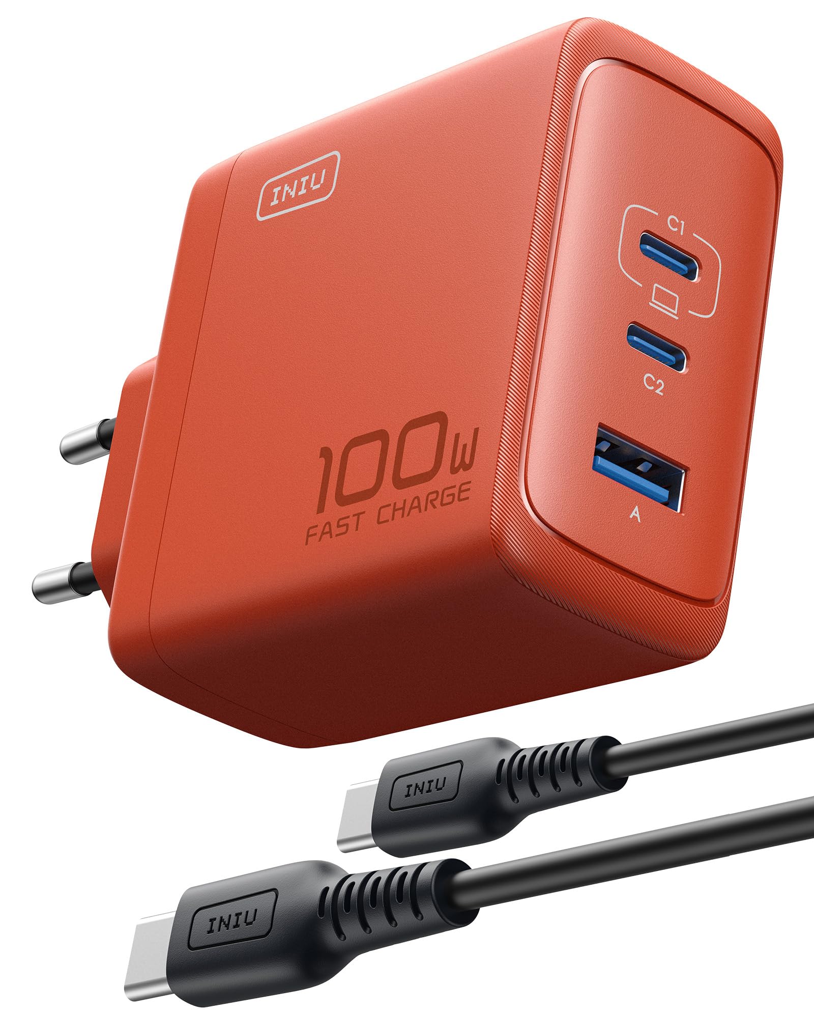 INIU 100W USB C Caricatore, GaN Ⅲ Alimentatore, 3-Porto PD Caricatore Rapido, Compatto e Salvaspazio, Caricabatterie USB da Muro per MacBook ipad Pro/Air, iPhone 16 Pro Max, Samsung S24 Ultra, Tablet