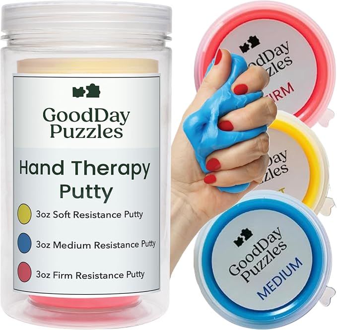 Three piece hand therapy putty set for grip and wrist strength