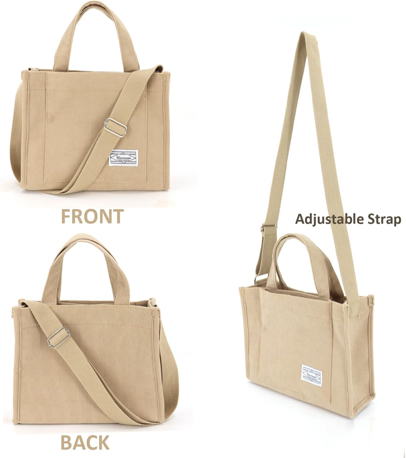 UERRUAM Tote Bag for Women Corduroy Crossbody Purse for Everyday, Work Bag image 3
