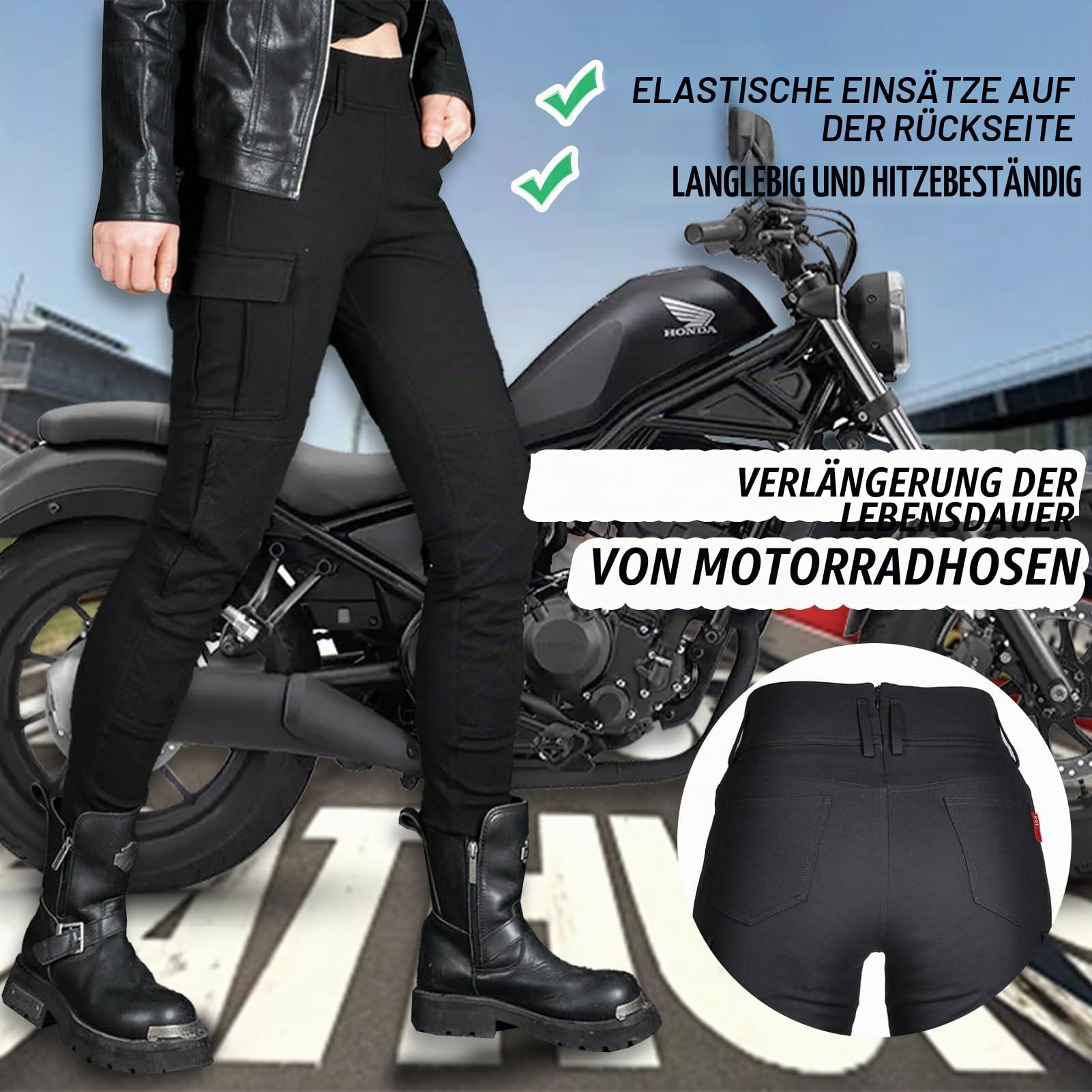 Motorradleggins Damen -Motorrad Stretch Leggings Hose Frauen mit Protektoren Motorradhose (Black-A,M)