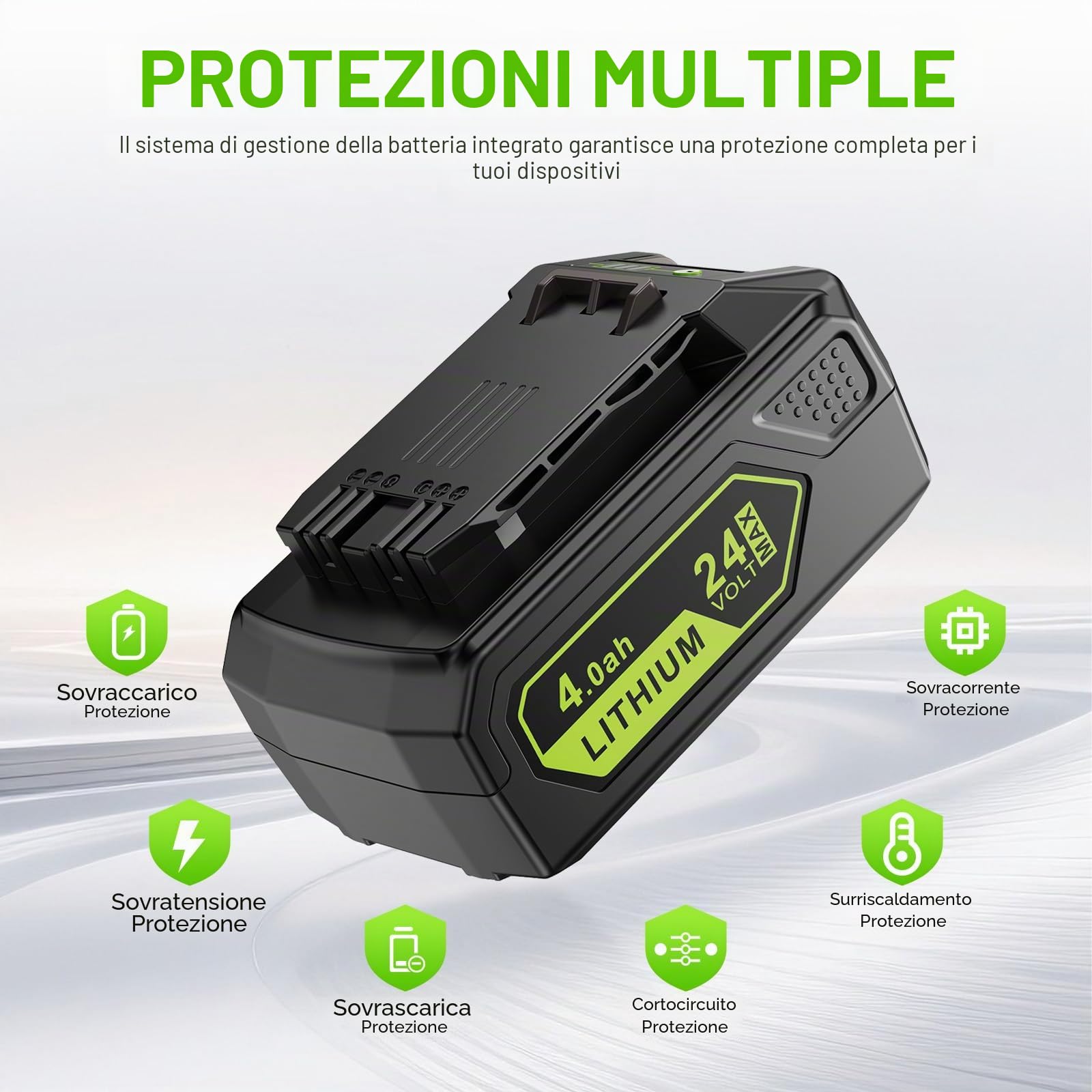 2 batterie di ricambio da 24 V 4 Ah per Greenworks, batteria agli ioni di litio ASUNCELL compatibile con gli strumenti Greenworks a batteria da 24 V Tools 29842 29852 BAG708 BAG711 20352 22232 2508302