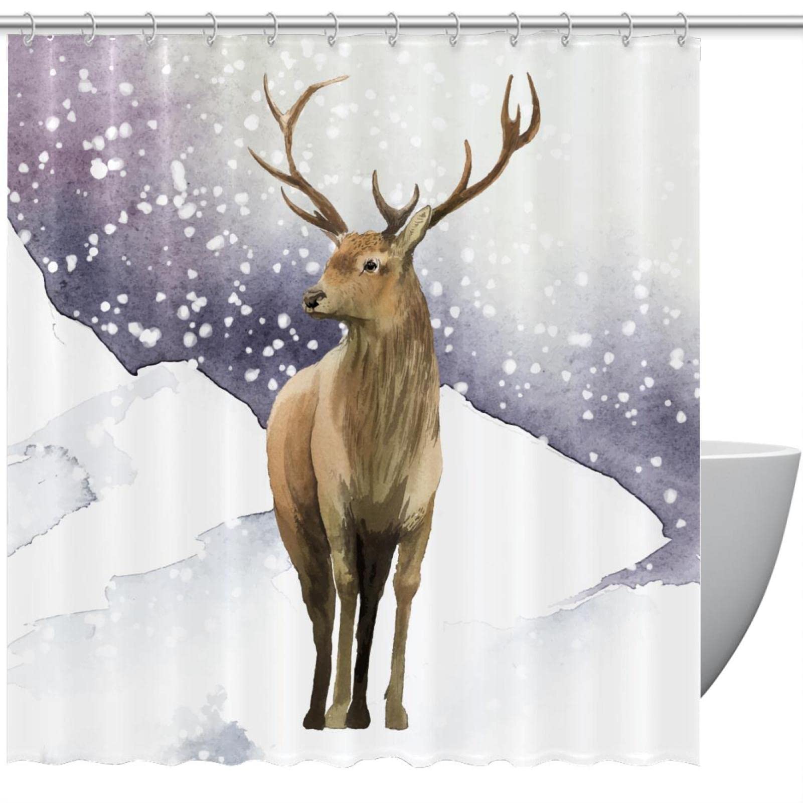 Rideau de douche avec motif renne pour amener la magie de l'hiver en salle de bain