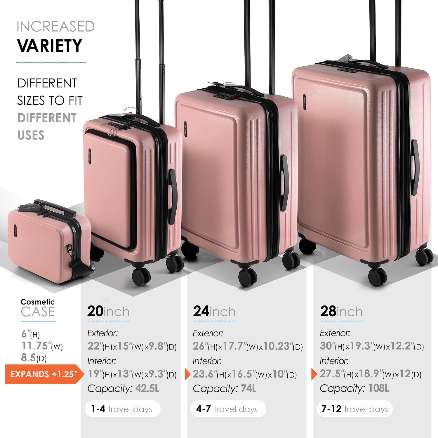 TRAVELARIM Juego de Equipaje rígido con Ruedas giratorias de 4 Piezas