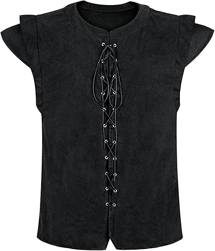 Retro Medieval Men Women Tank Top Lace Up Renaissance Sleeveless Vest Solid Gothic Tee Tunic Halloween Costume Tank