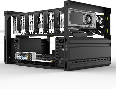 HLL Veddha 68 GPU Aluminum Stackable Mining Rig Open Air Frame Case Miner BTC ETH, T2-6Gpu Plus 4Fans, Black