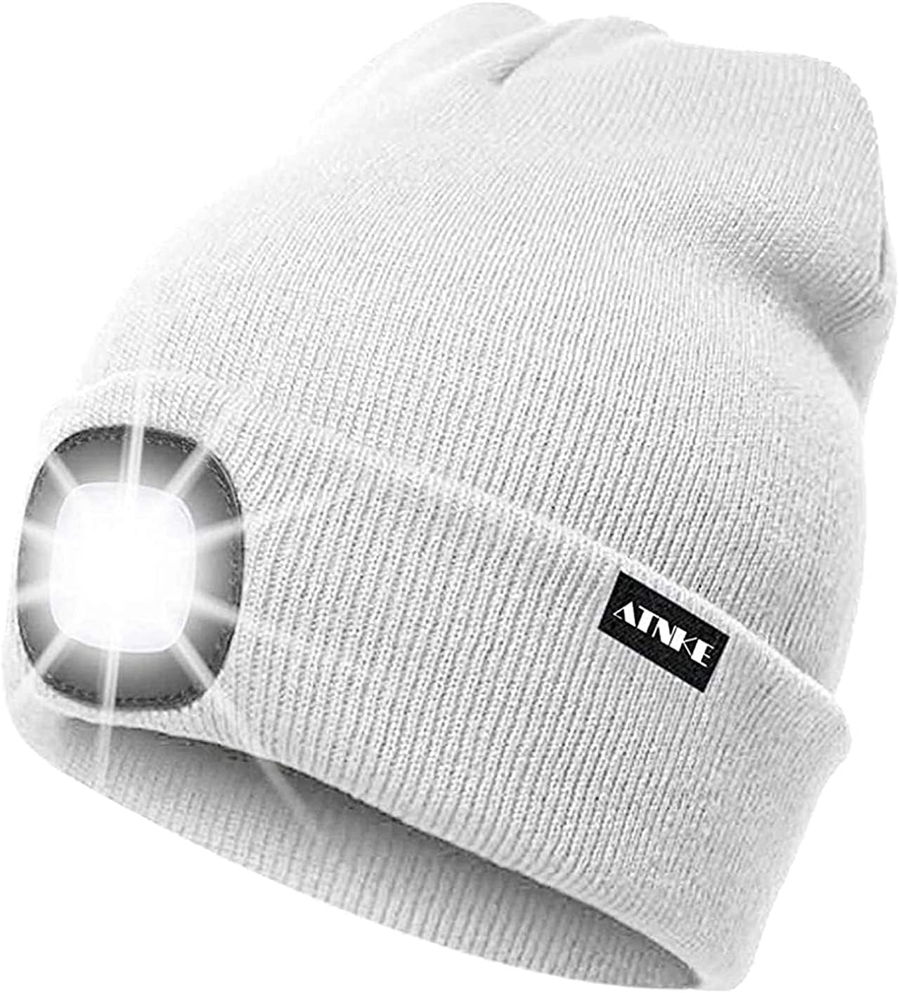 LED Lighted Beanie Cap,USB Rechargeable Running Hat Ultra Bright 4 LED Waterproof Light Winter Warm Gifts for Men and Women