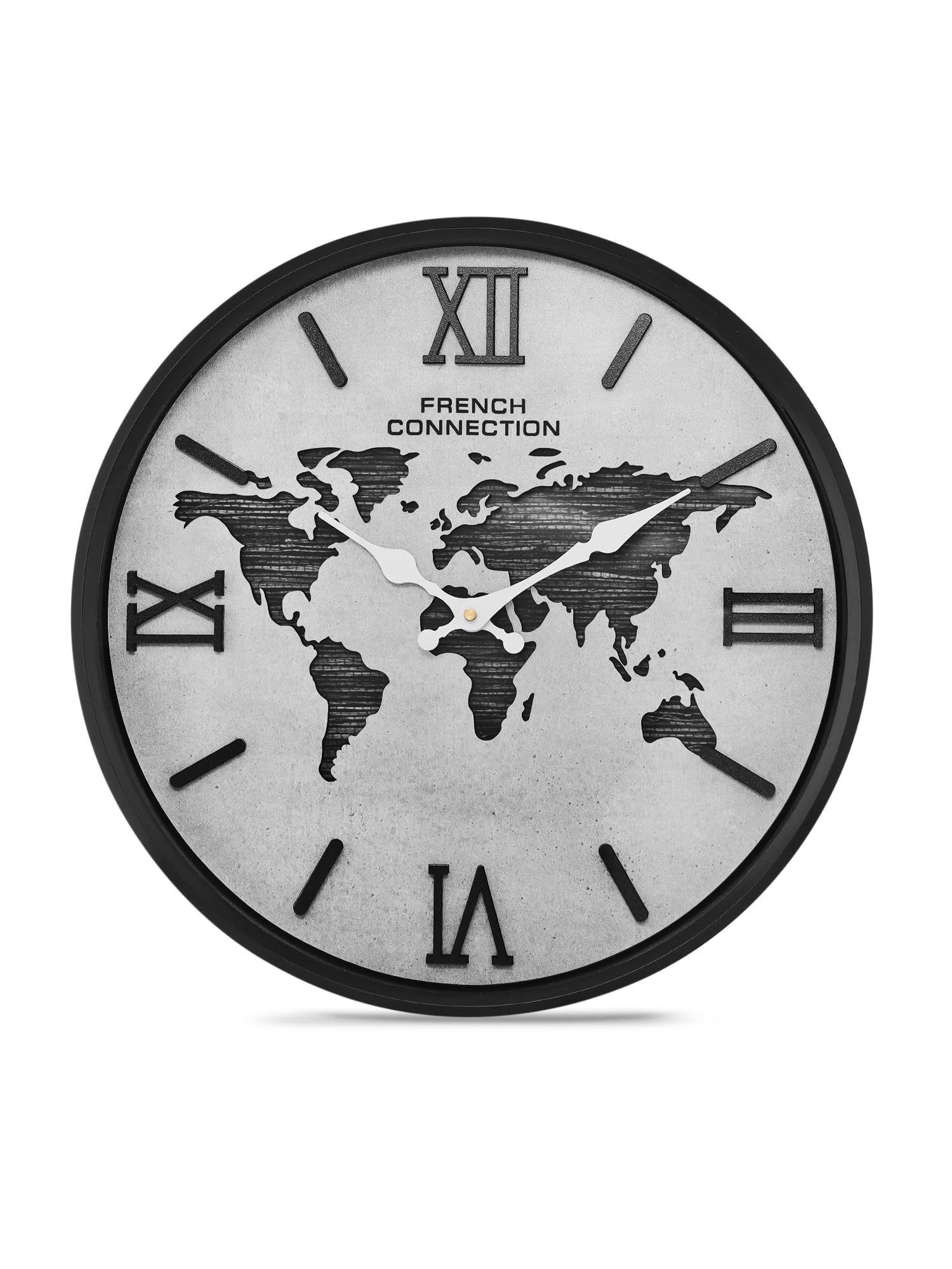 French Connection Luxury Wall Clock Grey Dial with Roman Figures and World Map - Size: 12 Inches - FCWC13-A-image-1