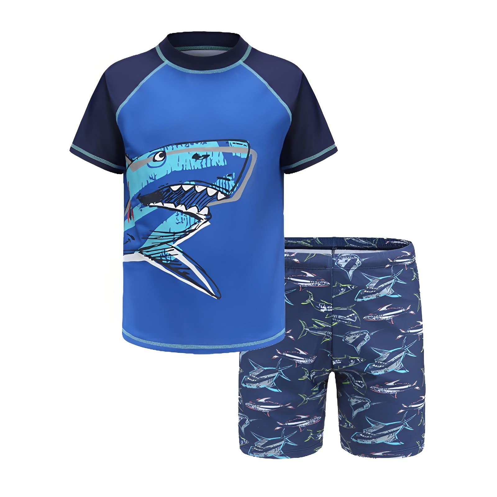 OFIMANSwimsuit for Boys Swim Set Swimwear for Kids Trunks Shorts Short Sleeve Sun Protection 50+ Swimming Costume