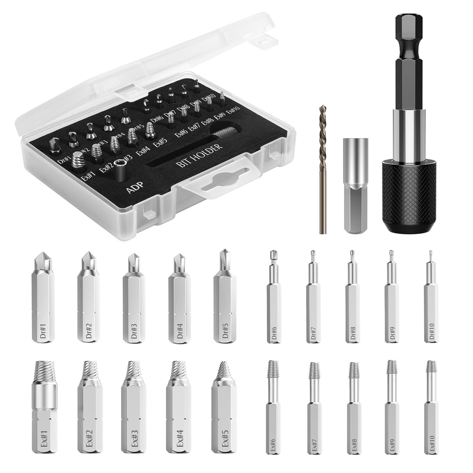 Nuovoware Damaged Screw Extractor Set, 22 PCS Easy Out Stripped Screw Extractor Kit