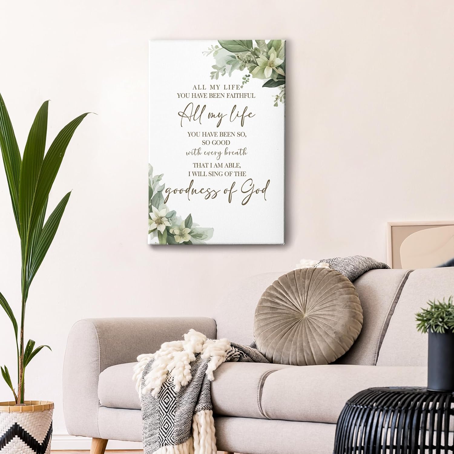 HIWX Christian Wall Decor, All My Life You Have Been Faithful Bible Verse Botanical Framed Canvas Painting Wall Art Decor, Religious Wall Art Home Decoration for Bedroom Living Room Church, 16x24