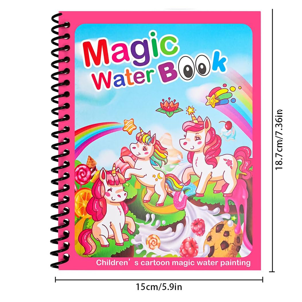 Magic Book Libro Da Colorare Ad Acqua Per Bambini 3-5 Anni - Riutilizzabile 4 Pagine Animali Selvatici Con Penna