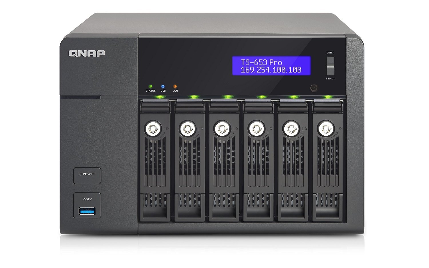QNAP TS-653 Pro-8G - Serveur de Stockage en Réseau NAS pour 6 Disques Durs, Processeur Quad Core Intel Celeron 2.0GHz, 8Go RAM, 4 Ports Gbe LAN, USB 3.0, HDMI, Châssis Vide
