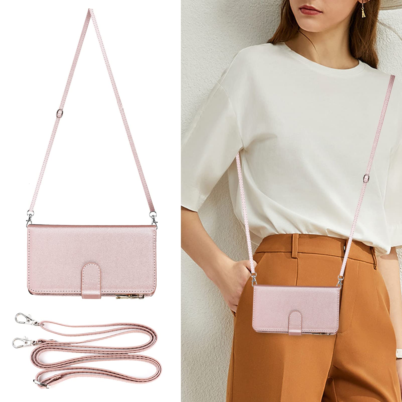 Jaorty for iPhone SE 2022/SE 2020 Phone Case Wallet for Women Men with Card Holder,for iPhone 8/7 Crossbody Case with Strap Shoulder Lanyard,Zipper Pocket PU Leather Cases,4.7