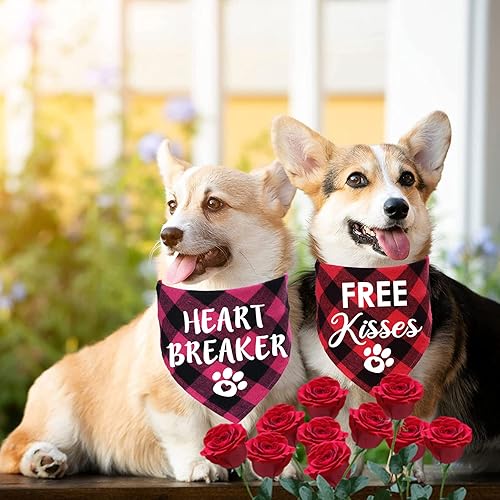 Miniatura 5 de STMK Paquete de 2 bandanas para perro para el día de San Valentín, bandana a cuadros para perro, cachorro, día de San Valentín, boda, vacaciones,