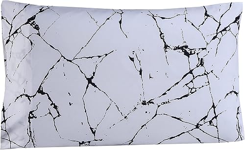 Miniatura 5 de MAG Marble Bed Sheet 3Pcs White Queen Size Modern Pattern Printed Bedding Sheet Set with 1*Bottom Fitted Sheet with 2*Pillowcases, 14 Inches Deep